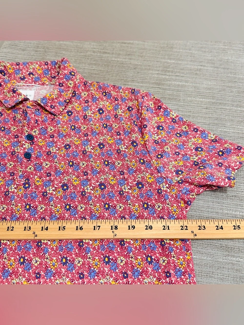 J. Crew Oarsman Men's Polo Shirt Floral All Over Print Short Sleeve Pink Blue L